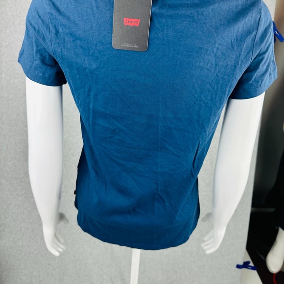 New Levi's Juniors XS T-Shirt Striped Blue Logo Stretch Retro Short Sleeve NWT - Picture 7 of 7